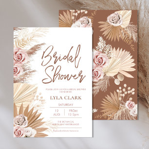 Boho fall rustic Pampas Floral Bridal Shower Invitation