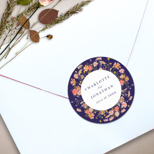 Boho Fall Rustic Wildflower Floral Wedding Classic Round Sticker