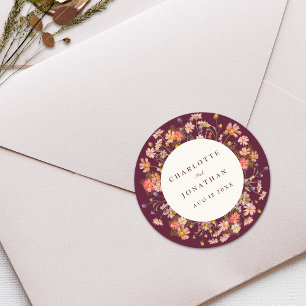 Boho Fall Rustic Wildflower Floral Wedding Classic Round Sticker