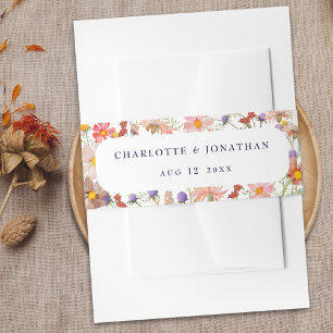 Boho Fall Rustic Wildflower Floral White Wedding Invitation Belly Band