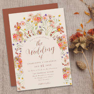 Boho Fall Rustic Wildflowers Floral Arch Wedding Invitation