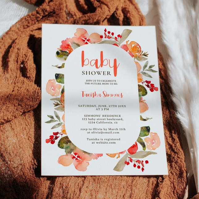 Boho fall terracotta floral script baby shower invitation (Boho fall terracotta floral script baby shower invitation)