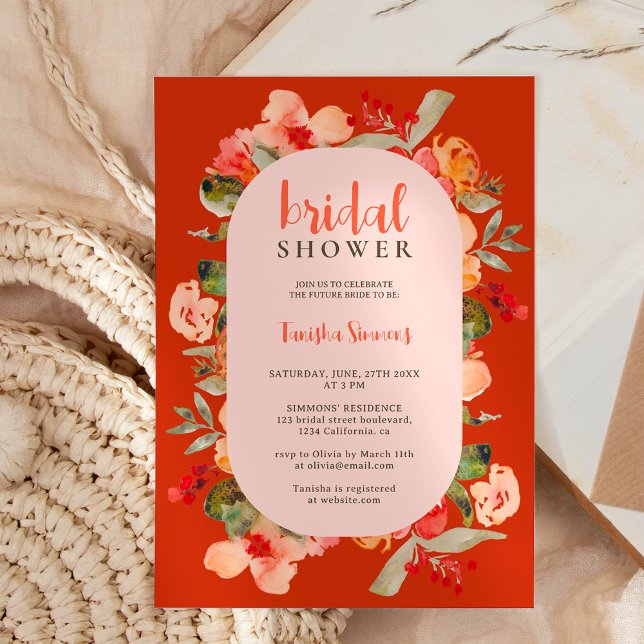 Boho fall terracotta floral script bridal shower invitation (Boho fall terracotta floral script bridal shower invitation)