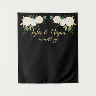 Boho Fall Wedding Backdrop Black & Gold Photo Prop Tapestry