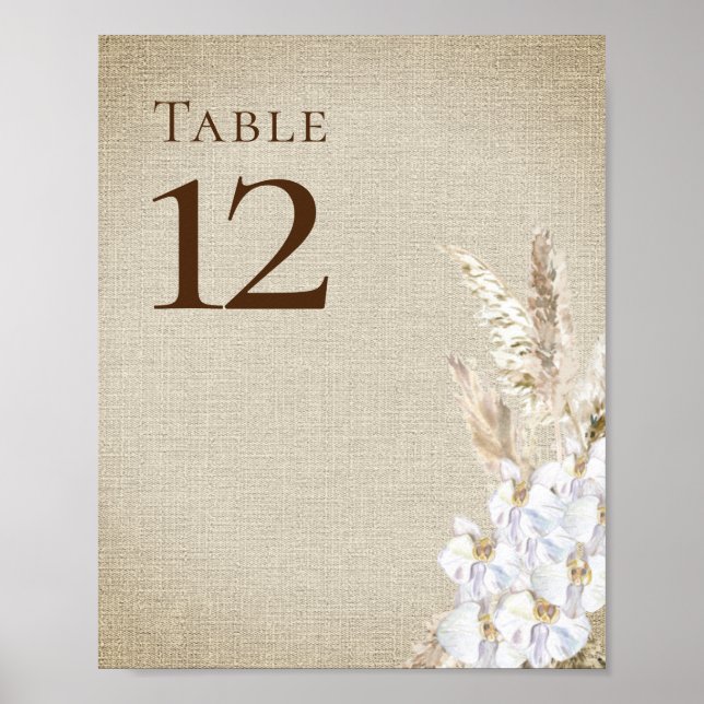 Boho Fall Wedding Pampas Grass Simple Table Number Poster (Front)