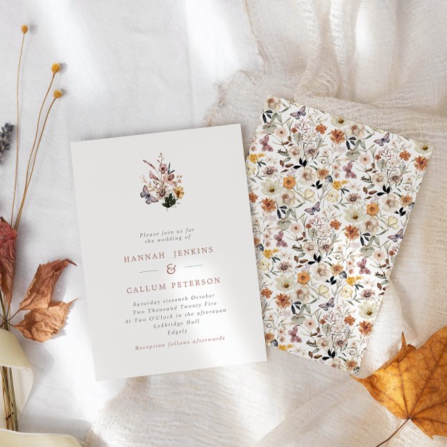 Boho Fall Wild Flowers Wedding Invitation (Creator Uploaded)
