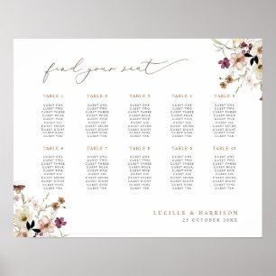 Boho Fall Wild Flowers Wedding Seating Plan Poster