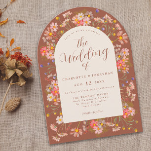 Boho Fall Wildflower Arch Burnt Orange Wedding Invitation