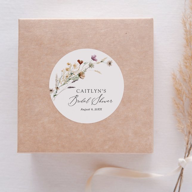 Boho Fall Wildflower Bridal Shower Classic Round Sticker (Creator Uploaded)