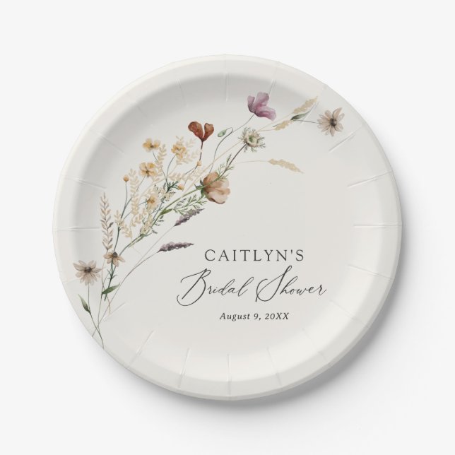 Boho Fall Wildflower Bridal Shower Paper Plate (Front)