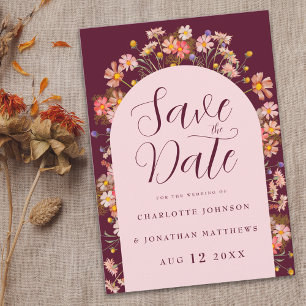 Boho Fall Wildflower Burgundy Blush Pink Wedding Save The Date