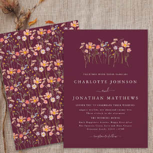 Boho Fall Wildflower Burgundy & Terracotta Wedding Invitation