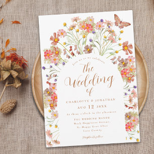 Boho Fall Wildflower Butterfly Floral Wedding Invitation