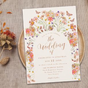 Boho Fall Wildflower Butterfly Wedding Invitation