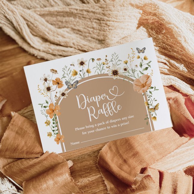 Boho Fall Wildflower Diaper Raffle Baby Shower Enclosure Card (Creator Uploaded)