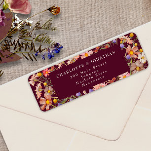 Boho Fall Wildflower Floral Burgundy Wedding Return Address Label