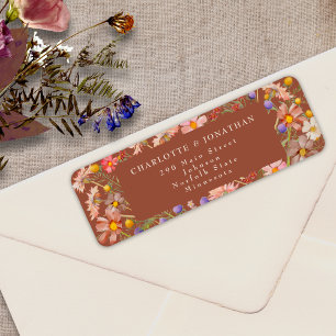 Boho Fall Wildflower Floral Burnt Orange Wedding Return Address Label