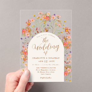Boho Fall Wildflower Floral Wedding Acrylic Invitations