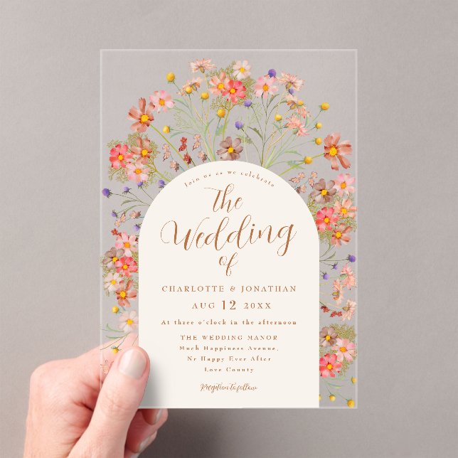 Boho Fall Wildflower Floral Wedding Acrylic Invitations (Insitu (Handheld))
