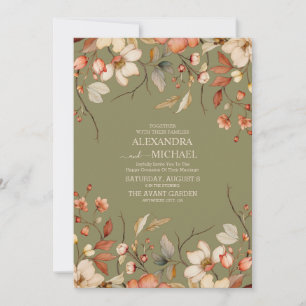 Boho Fall Wildflower Green Wedding Invitation