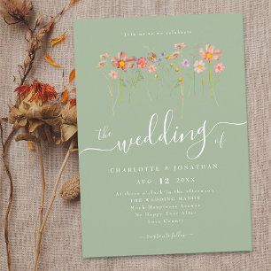 Boho Fall Wildflower Sage Green Invitation
