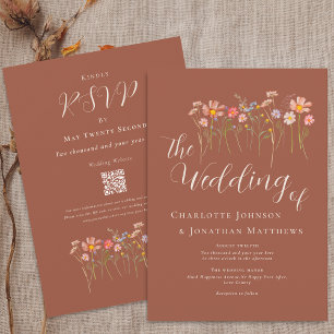 Boho Fall Wildflower Terracotta QR Code Invitation