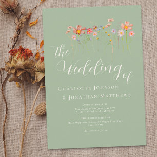 Boho Fall Wildflower Terracotta Sage Green Wedding Invitation