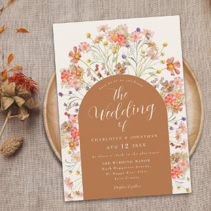 Boho Fall Wildflower Terracotta Wedding Invitation