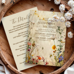 Boho Fall Wildflower Wedding Details Invitation