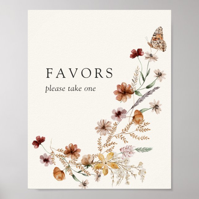 Boho Fall Wildflower Wedding Favours Sign (Front)