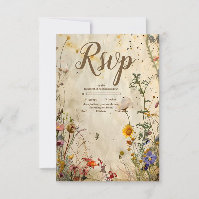 Boho Fall Wildflower Wedding RSVP Card (Front)