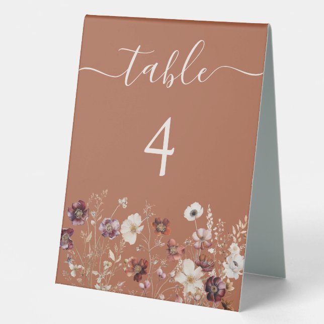 Boho Fall Wildflower Wedding Table Number (Front)