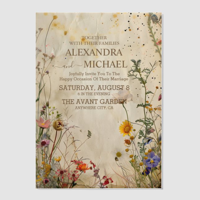 Boho Fall Wildflower Wedding Vellum Invitations (Front)