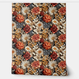 Boho fall wildflowers copper rust ivory tan wallpaper