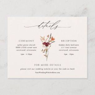 Boho Fall Wildflowers Wedding Details Enclosure Card