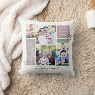 Boho FAMILY Photo Collage Script Modern Quote Cushion