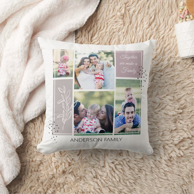 Boho FAMILY Photo Collage Script Modern Quote Cushion (Blanket)