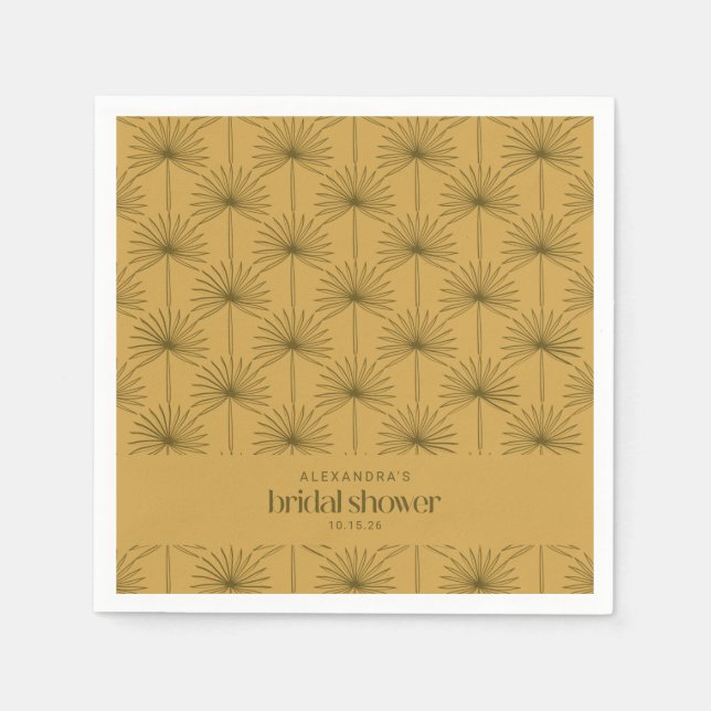 Boho Fan Palm Leaf Botanical Mustard Bridal Shower Napkin (Front)