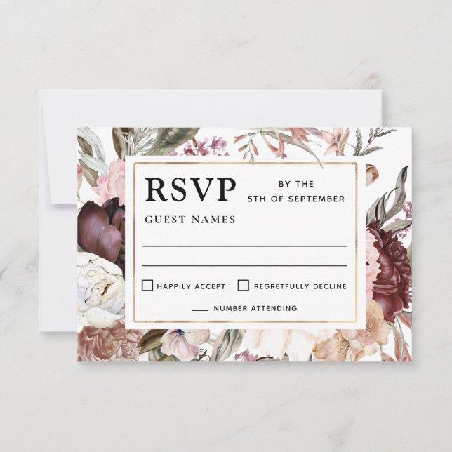 Boho Fantasy Watercolor Floral Wedding RSVP (Front)