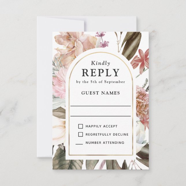 Boho Fantasy Watercolor Floral Wedding RSVP Card (Front)