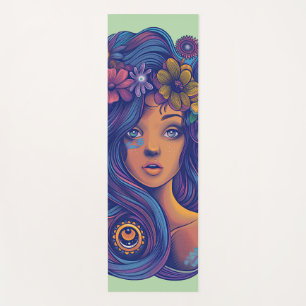 Boho Fantasy Woman with Floral Hair Yoga Mat