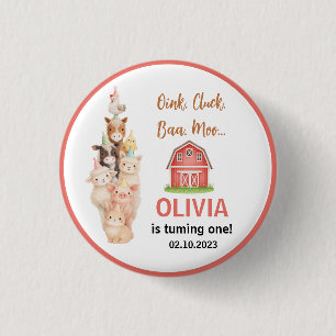 Boho Farm Animal 1st Birthday Cute Rustic Barnyad 3 Cm Round Badge