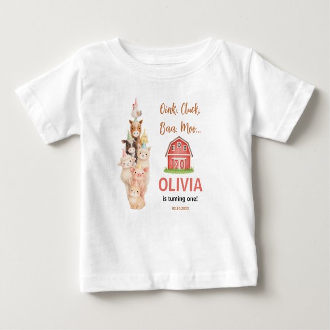 Boho Farm Animal 1st Birthday |Cute Rustic Barnyad Baby T-Shirt (Front)