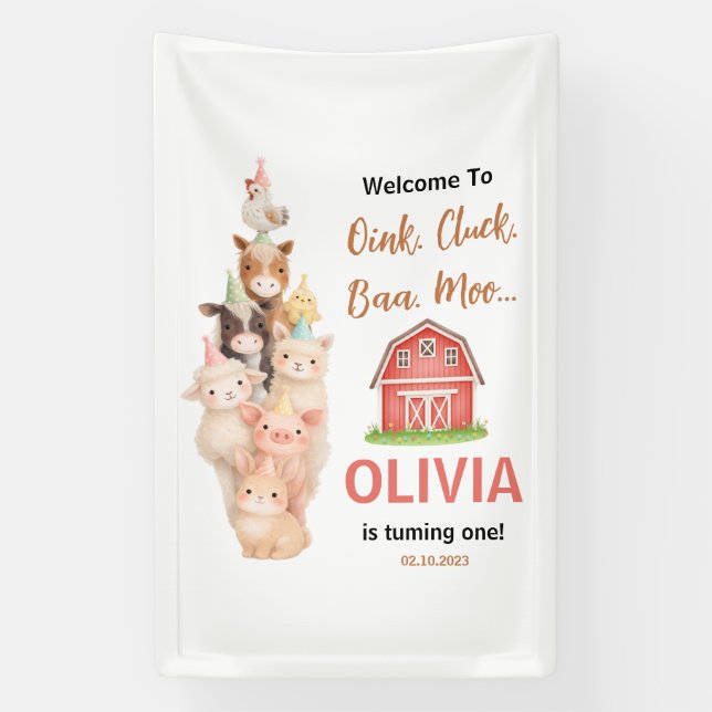 Boho Farm Animal 1st Birthday |Cute Rustic Barnyad Banner (Vertical)