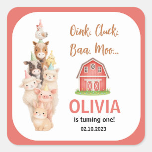 Boho Farm Animal 1st Birthday Cute Rustic Barnyad Square Sticker