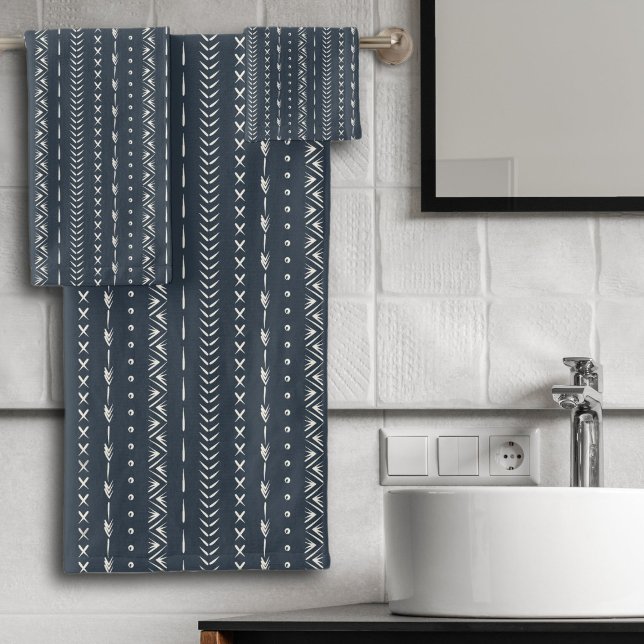 Boho Farmhouse Arrow Stripe Geometric Dark Blue Bath Towel Set (Creator Uploaded)