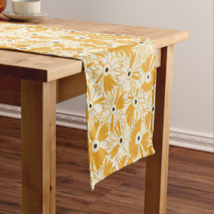 Boho Farmhouse Retro Daisy Pattern Goldenrod Short Table Runner