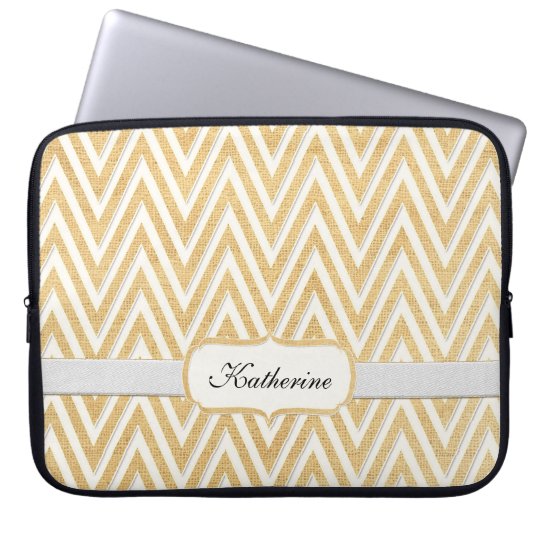 BOHO Faux Burlap n Lace Chevron modern mod style Laptop Sleeve
