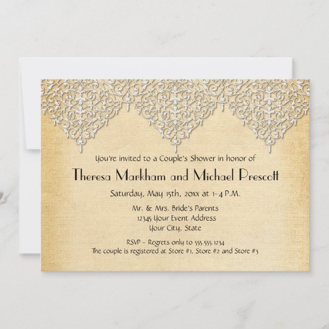 BOHO Faux Burlap n Lace gypsy modern mod style Invitation (Front)