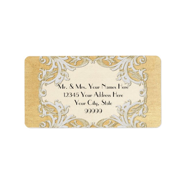 BOHO Faux Burlap n Lace gypsy modern mod style Label (Front)